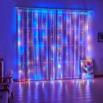 USB гирлянда-штора з пультом 3*3 метра 300 Led светильник белый (Color)