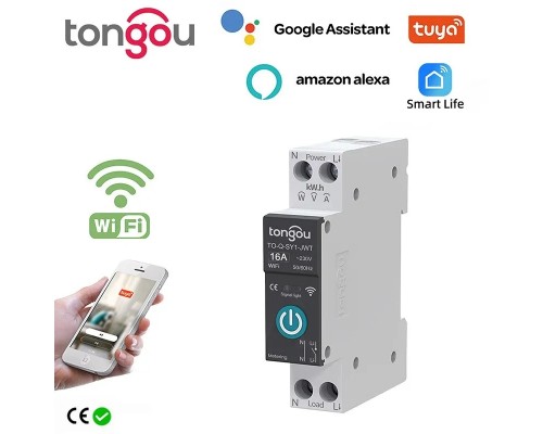 WI FI реле,  автоматичний вимикач 10 А, однофазний на Din-рейку, моніторинг енергоспоживання Tongou TO-Q-SY1-JWT