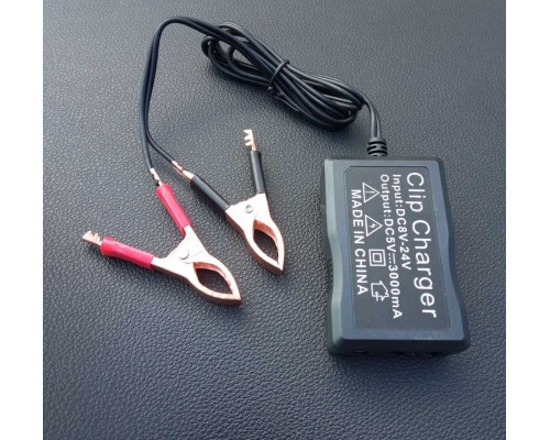 Зарядка 3 порта USB 5V  от аккумулятора с зажимами