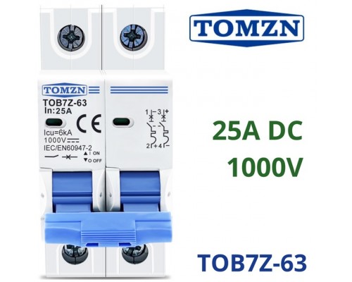 Автоматичний вимикач постійної напруги 2P DC 1000V MCB 25A TOMZN 