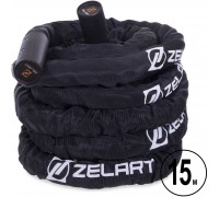 Канат для кроссфита в защитном рукаве Zelart FI-2631-15 15м черный