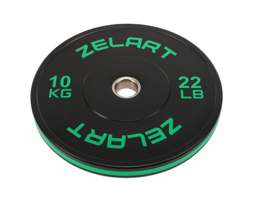 Бамперные диски резиновые Bumper Plates Zelart TA-4790-10 51мм 10кг черный-зеленый