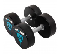Гантели цельные профессиональные с полиуретановым покрытием LiveUp LP8000-24 2шт по 24кг черный-синий