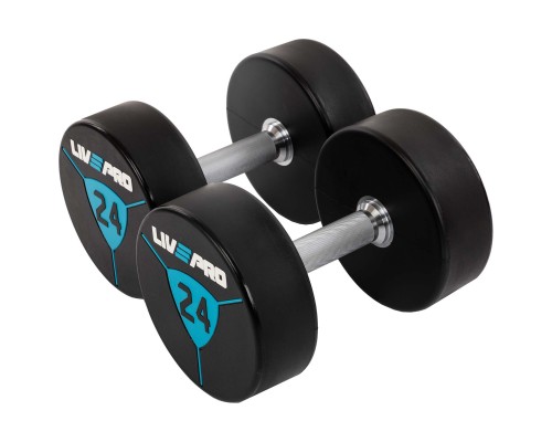 Гантели цельные профессиональные с полиуретановым покрытием LiveUp LP8000-24 2шт по 24кг черный-синий