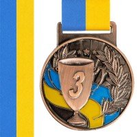 Медаль спортивная с лентой SP-Sport UKRAINE с украинской символикой C-6834 ø5см золото, серебро, бронза Бронзовый