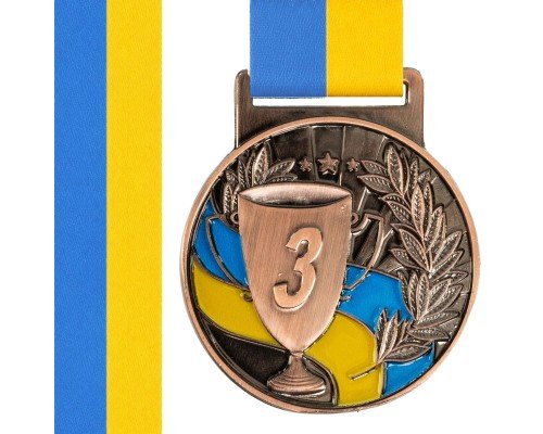 Медаль спортивная с лентой SP-Sport UKRAINE с украинской символикой C-6834 ø5см золото, серебро, бронза Бронзовый