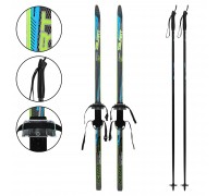 Лыжи беговые подростковые в комплекте с палками Zelart SK-0881-150B Черный-синий-желтый