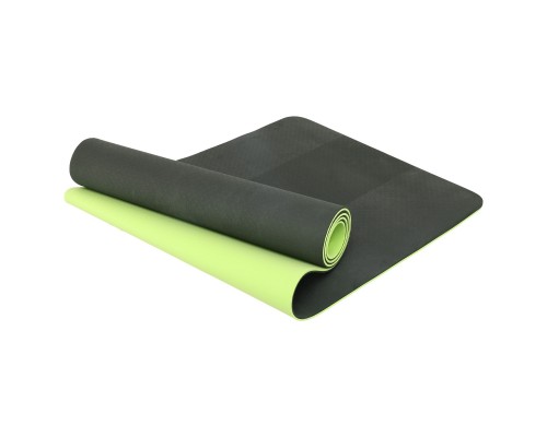 Коврик для йоги и фитнеса TPE двухслойный SP-Planeta FI-3046-650 183x61x0,6см Черный-салатовый