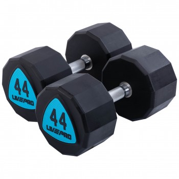 Гантели цельные профессиональные с полиуретановым покрытием LiveUp LP8003-44 2шт по 44кг черный-синий