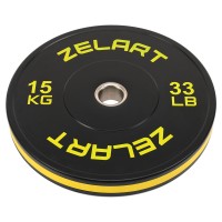 Бамперные диски резиновые Bumper Plates Zelart TA-4790-15 51мм 15кг черный-желтый