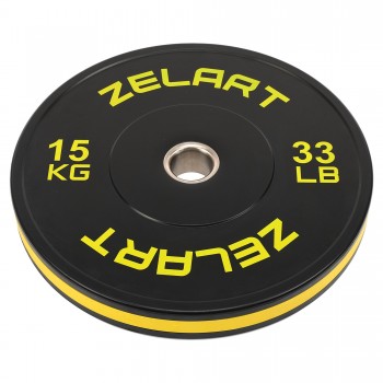 Бамперные диски резиновые Bumper Plates Zelart TA-4790-15 51мм 15кг черный-желтый