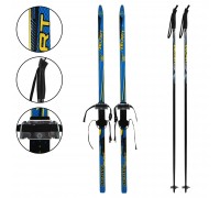 Лыжи беговые подростковые в комплекте с палками Zelart SK-0881-150B Синий-желтый-черный
