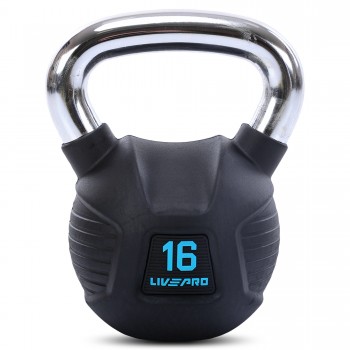 Гиря тренировочная цельная обрезиненная с хромированной ручкой LiveUp LP8043-16 вес 16кг черный