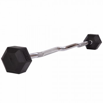 Штанга фиксированная изогнутая обрезиненная Rubber Hexagon Barbell Zelart TA-6231-15 длина-95см 15кг черный