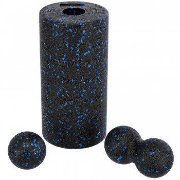 Йога роллер набор 3 в 1 (роллер, мяч массажный, мяч двойной Duoball) SP-Sport FI-1061 Черный-синий