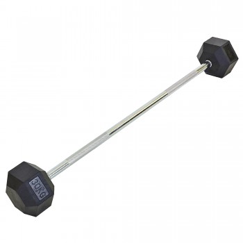 Штанга фиксированная прямая обрезиненная Record Rubber Hexagon Barbell TA-6230-30 длина-95см 30кг черный