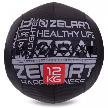 Мяч набивной для кросфита волбол WALL BALL Zelart FI-2637-12 12кг черный Мяч набивной для кросфита волбол WALL BALL Zelart FI-2637-12 12кг черный