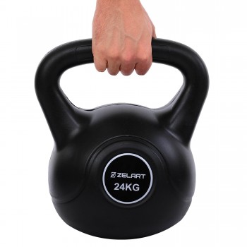 Гиря тренировочная цельная пластиковая Zelart TA-5427-24 вес 24кг черный