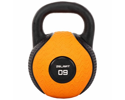Гиря тренировочная цельная обрезиненная Zelart TA-4757-9 вес 9кг черный