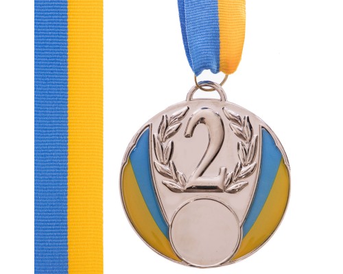 Медаль спортивная с лентой SP-Sport UKRAINE с украинской символикой C-4339 золото, серебро, бронза Серебряный