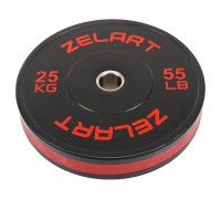 Бамперные диски резиновые Bumper Plates Zelart TA-4790-25 51мм 25кг черный-красный