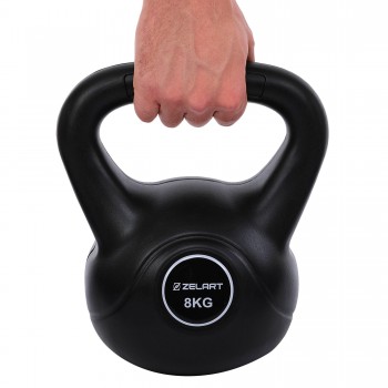 Гиря тренировочная цельная пластиковая Zelart TA-5427-8 вес 8кг черный Гиря тренировочная цельная пластиковая Zelart TA-5427-8 вес 8кг черный