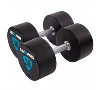 Гантели цельные профессиональные с полиуретановым покрытием LiveUp LP8000-38 2шт по 38кг черный-синий