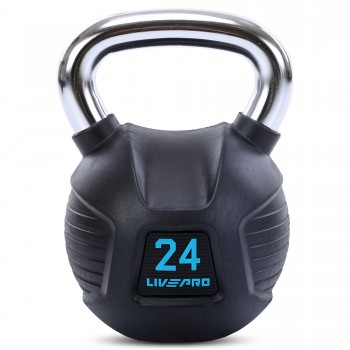Гиря тренировочная цельная обрезиненная с хромированной ручкой LiveUp LP8043-24 вес 24кг черный Гиря тренировочная цельная обрезиненная с хромированной ручкой LiveUp LP8043-24 вес 24кг черный