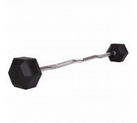 Штанга фиксированная изогнутая обрезиненная Rubber Hexagon Barbell Zelart TA-6231-25 длина-95см 25кг черный