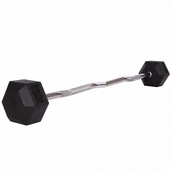 Штанга фиксированная изогнутая обрезиненная Rubber Hexagon Barbell Zelart TA-6231-25 длина-95см 25кг черный