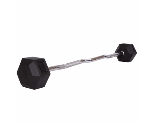 Штанга фиксированная изогнутая обрезиненная Rubber Hexagon Barbell Zelart TA-6231-25 длина-95см 25кг черный