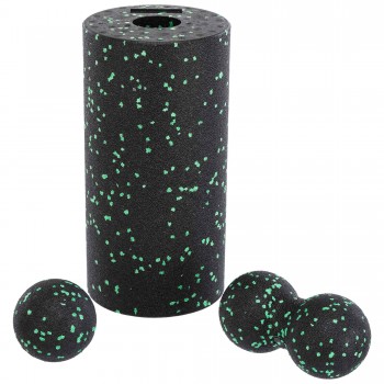 Йога роллер набор 3 в 1 (роллер, мяч массажный, мяч двойной Duoball) SP-Sport FI-1061 Черный-зеленый