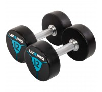 Гантели цельные профессиональные с полиуретановым покрытием LiveUp LP8000-12 2шт по 12кг черный-синий
