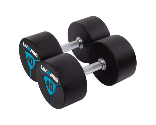 Гантели цельные профессиональные с полиуретановым покрытием LiveUp LP8000-40 2шт по 40кг черный-синий