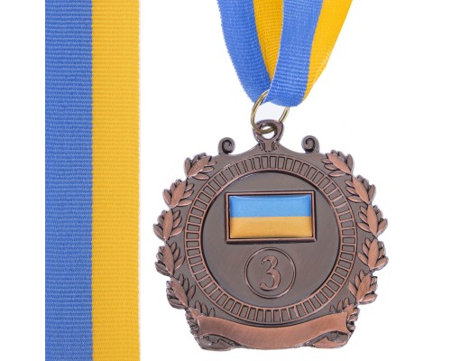 Медаль спортивная с лентой SP-Sport UKRAINE с украинской символикой C-3163 ø6,5см золото, серебро, бронза Бронзовый