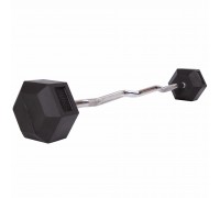 Штанга фиксированная изогнутая обрезиненная Rubber Hexagon Barbell Zelart TA-6231-30 длина-95см 30кг черный