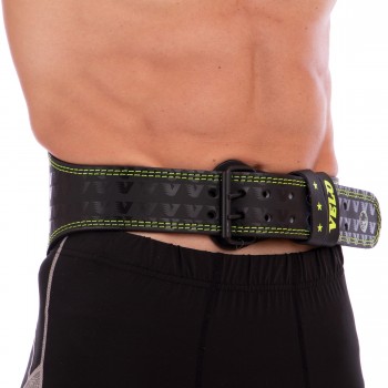Пояс атлетический кожаный Velo VL-8180 ширина-15см размер-M-XXL черный-салатовый