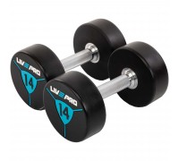 Гантели цельные профессиональные с полиуретановым покрытием LiveUp LP8000-14 2шт по 14кг черный-синий