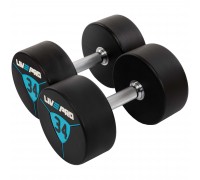 Гантели цельные профессиональные с полиуретановым покрытием LiveUp LP8000-34 2шт по 34кг черный-синий