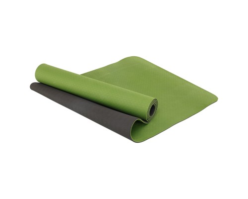 Коврик для йоги и фитнеса TPE двухслойный SP-Planeta FI-3046-650 183x61x0,6см Зеленый-серый