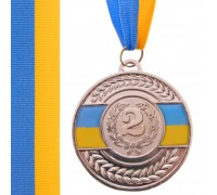 Медаль спортивная с лентой SP-Sport UKRAINE с украинской символикой C-6864 золото, серебро, бронза Серебряный