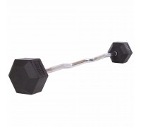 Штанга фиксированная изогнутая обрезиненная Rubber Hexagon Barbell Zelart TA-6231-35 длина-95см 35кг черный