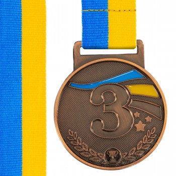 Медаль спортивная с лентой SP-Sport UKRAINE с украинской символикой C-6837 ø5см золото, серебро, бронза Бронзовый