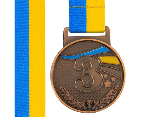Медаль спортивная с лентой SP-Sport UKRAINE с украинской символикой C-6837 ø5см золото, серебро, бронза Бронзовый