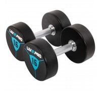 Гантели цельные профессиональные с полиуретановым покрытием LiveUp LP8000-16 2шт по 16кг черный-синий