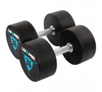 Гантели цельные профессиональные с полиуретановым покрытием LiveUp LP8000-36 2шт по 36кг черный-синий