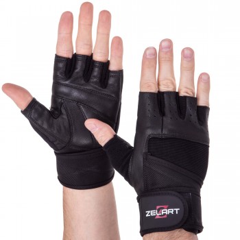 Перчатки для фитнеса и тяжелой атлетики кожаные Zelart SB-161094 S-XXL черный Черный