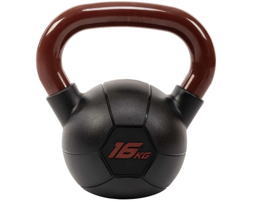 Гиря тренировочная цельная обрезиненная с окрашенной ручкой LiveUp Urethane LS2050-16 вес 16кг черный-бордовый