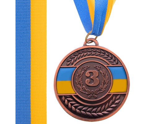 Медаль спортивная с лентой SP-Sport UKRAINE с украинской символикой C-6864 золото, серебро, бронза Бронзовый