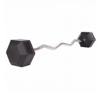 Штанга фиксированная изогнутая обрезиненная Rubber Hexagon Barbell Zelart TA-6231-40 длина-95см 40кг черный